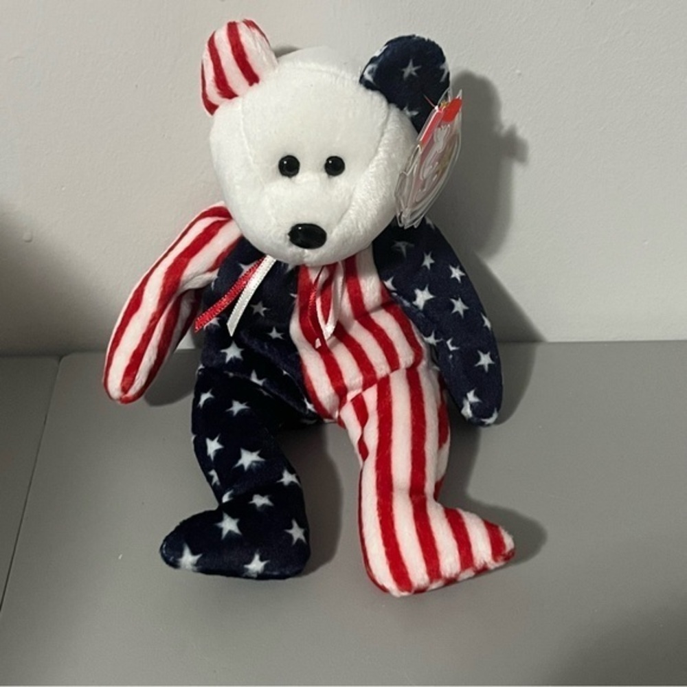 Ty Beanie Baby Spangle The USA Bear White Face Version 1999